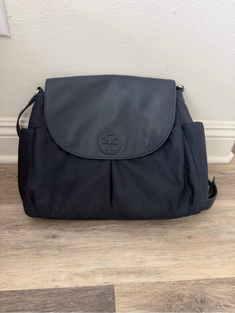 Tory Burch Black Pebbled Flap Baby Bag